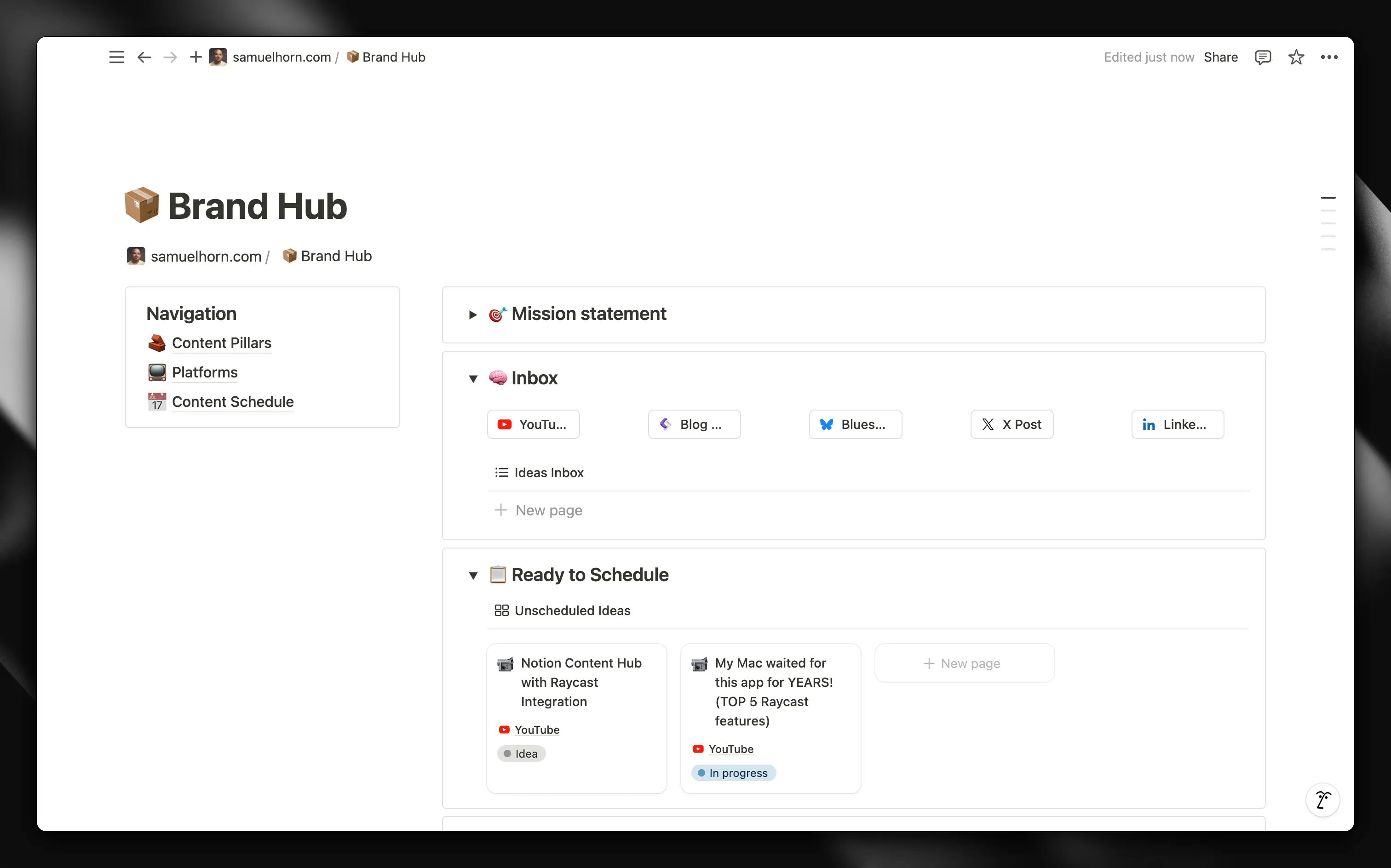 My content planning dashboard in Notion